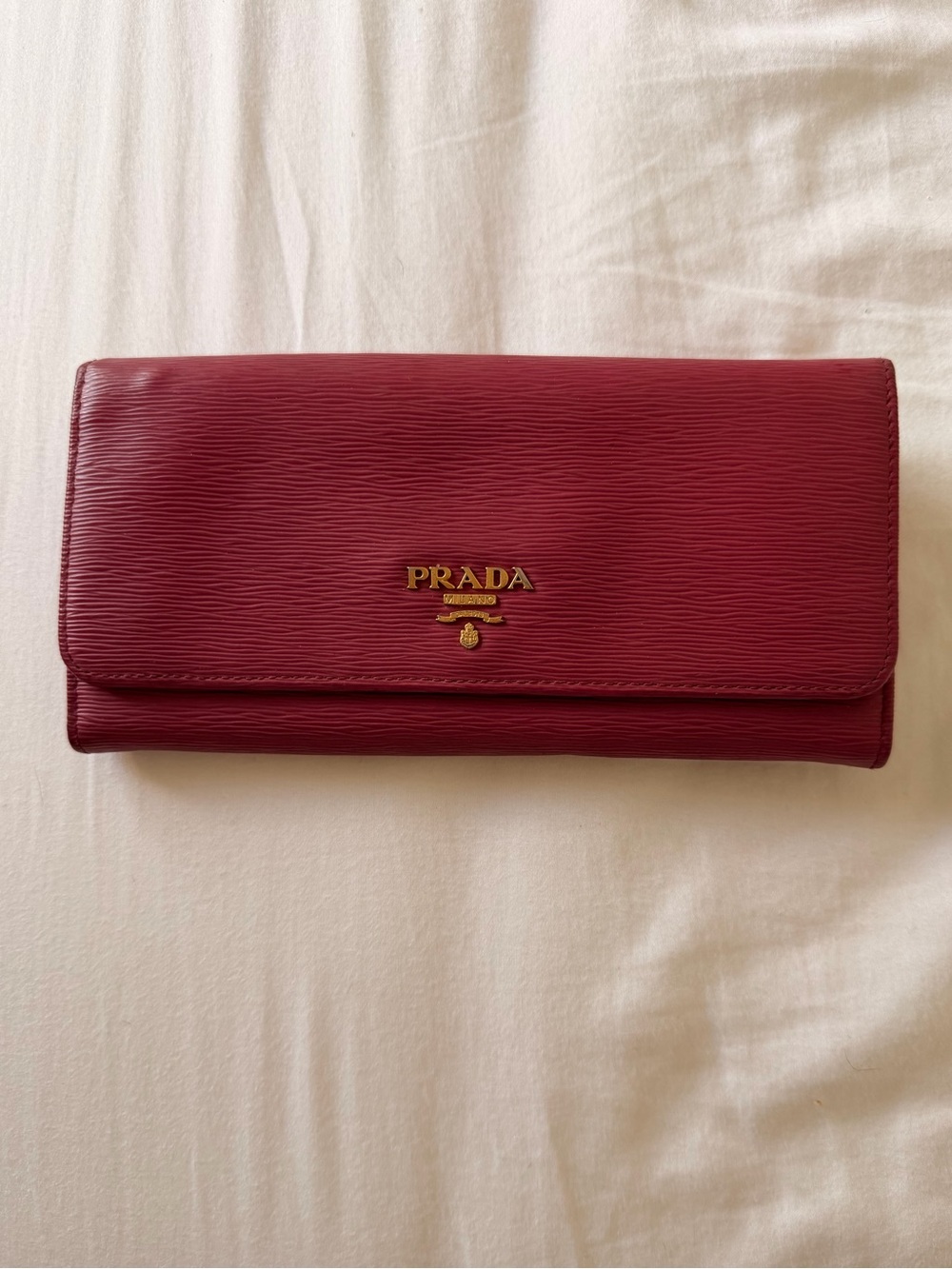 PRADA Vitello Move Leather Continental Long Flap Wallet Red Lacca VERY GOOD